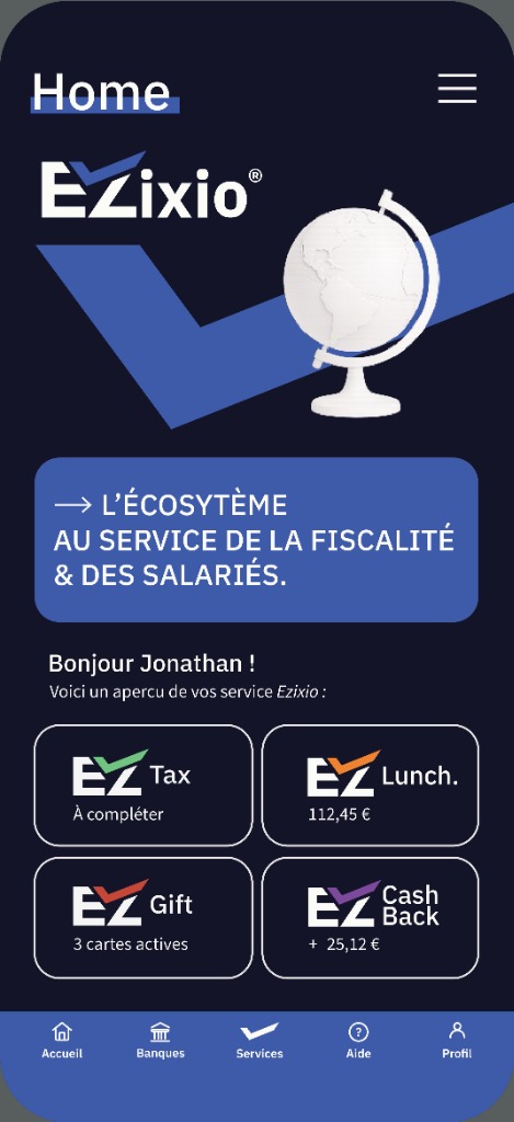Aperçu mobile — application Ezixio